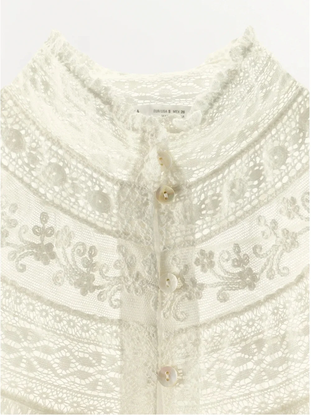 Zara Ivory Lace Yoke Peplum Button-Front Top
